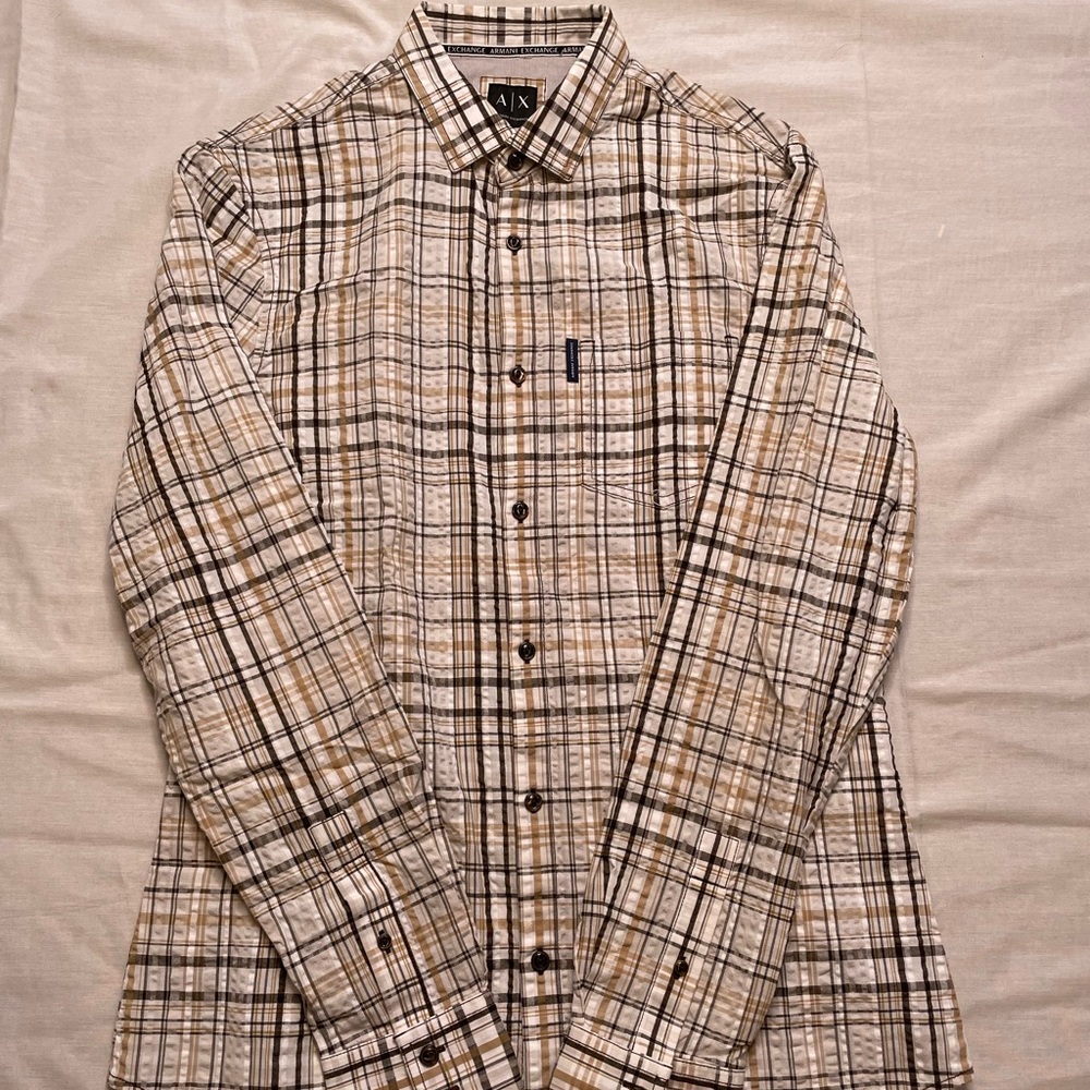 Armani Exchange Tan Patterned Button Down Shirt #… - image 1